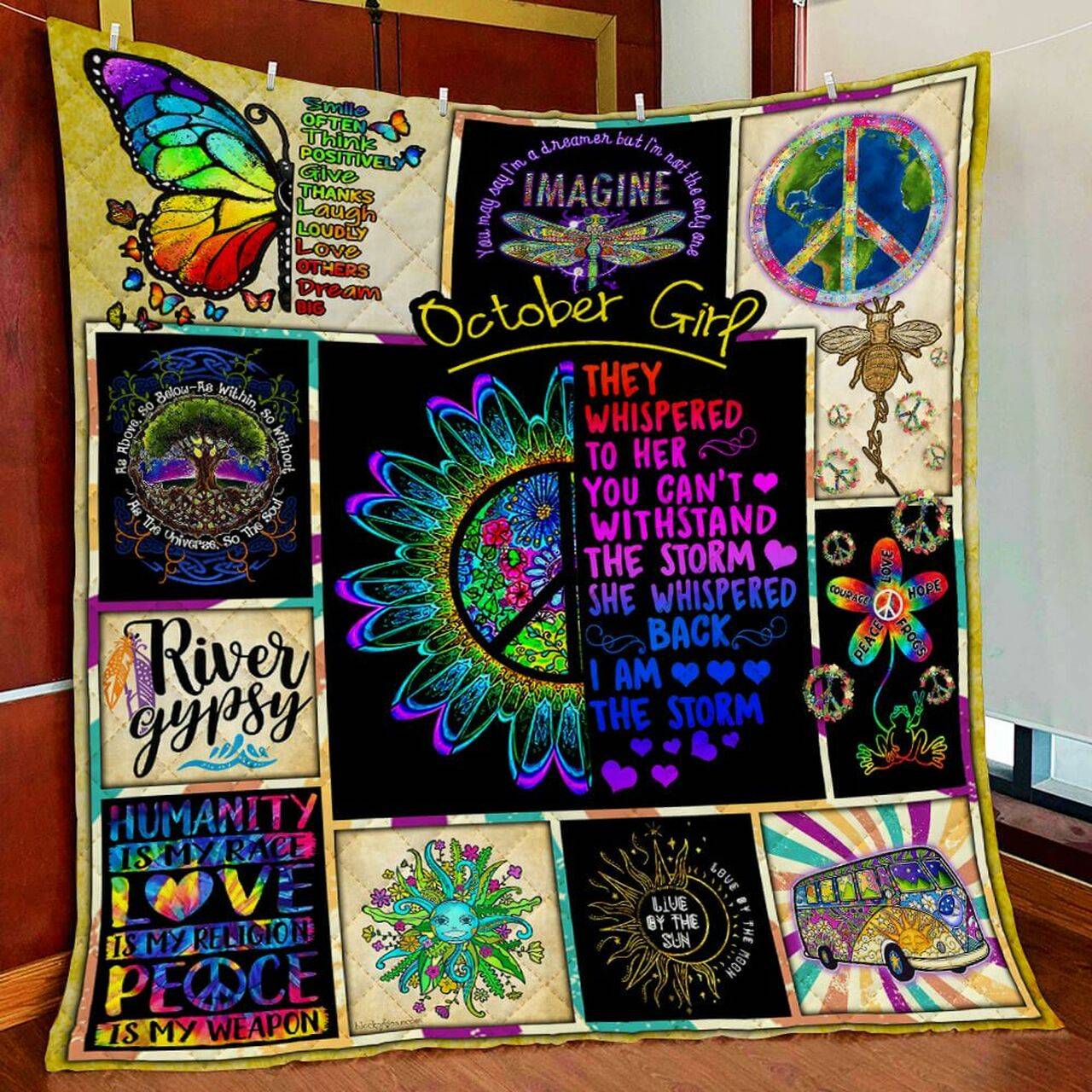 October Girl Hippie Quilt Blanket and Home Decor