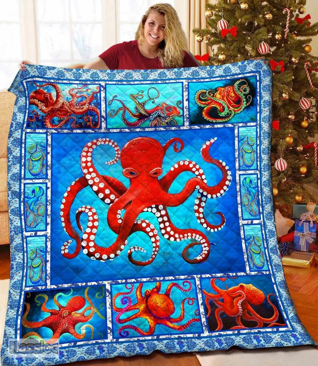Octopus Red Art TB160996 DF 3D Customized Quilt and Home Decor