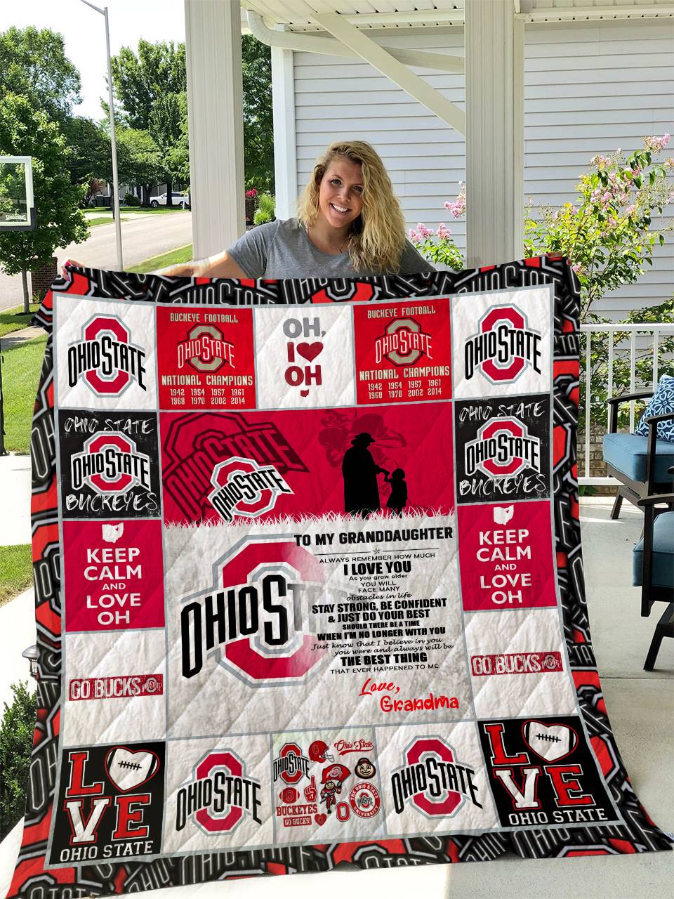 Ohio State Buckeyes - To My Granddaughter - Love Grandmom Quilt and Home Decor