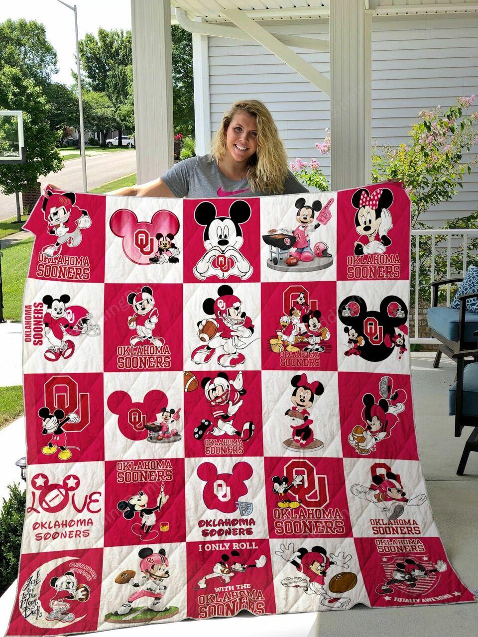 Oklahoma Sooner Mickey Quilt Blanket Great Customized Gifts For Birthday Christmas Thanksgiving Perfect Gifts For Mickey Lover and Home Decor
