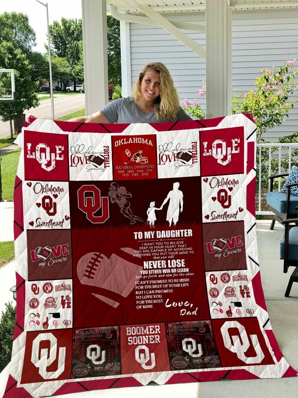 Oklahoma Sooners To My Daughter Love Dad Quilt Blanket and Home Decor