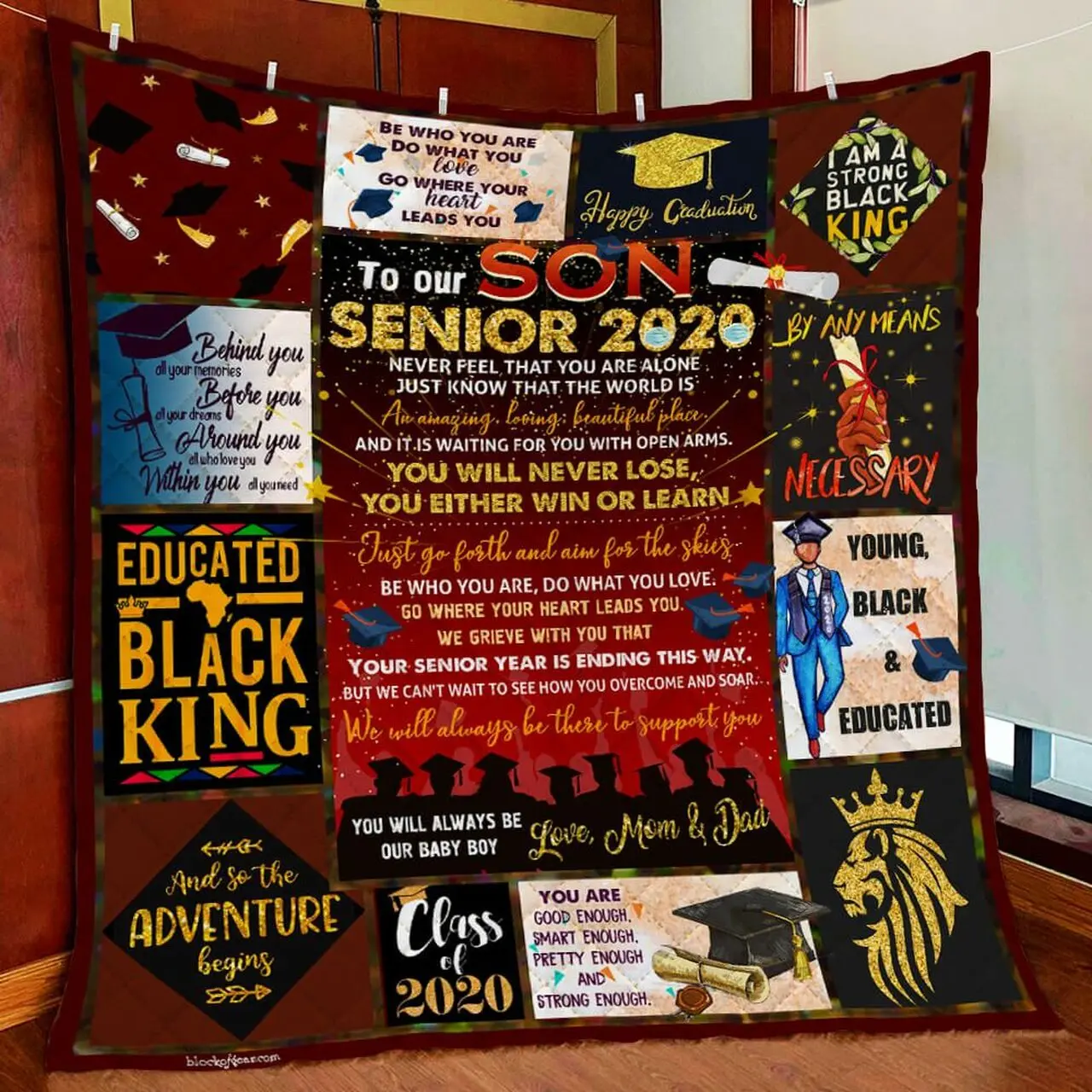 Our Son Senior 2020 Black Man, Congratulation Quilt Blanket and Home Decor