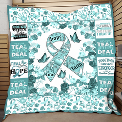 Ovarian Cancer Hope Love Faith Ribbon Quilt Tdhkn and Home Decor