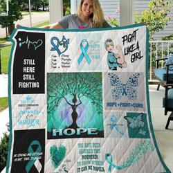Ovarian Cancer Warrior Still Here Still Fighting Quilt Blanket Great Customized Blanket Gifts For Birthday Christmas Thanksgiving and Home Decor