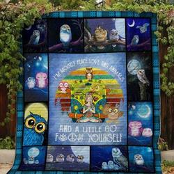 Owl And Yoga Girl Quilt and Home Decor