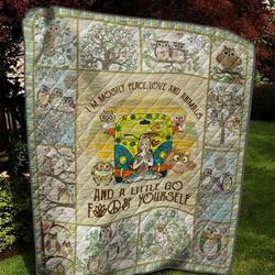 Owl And Yoga Girl Quilt V1 and Home Decor