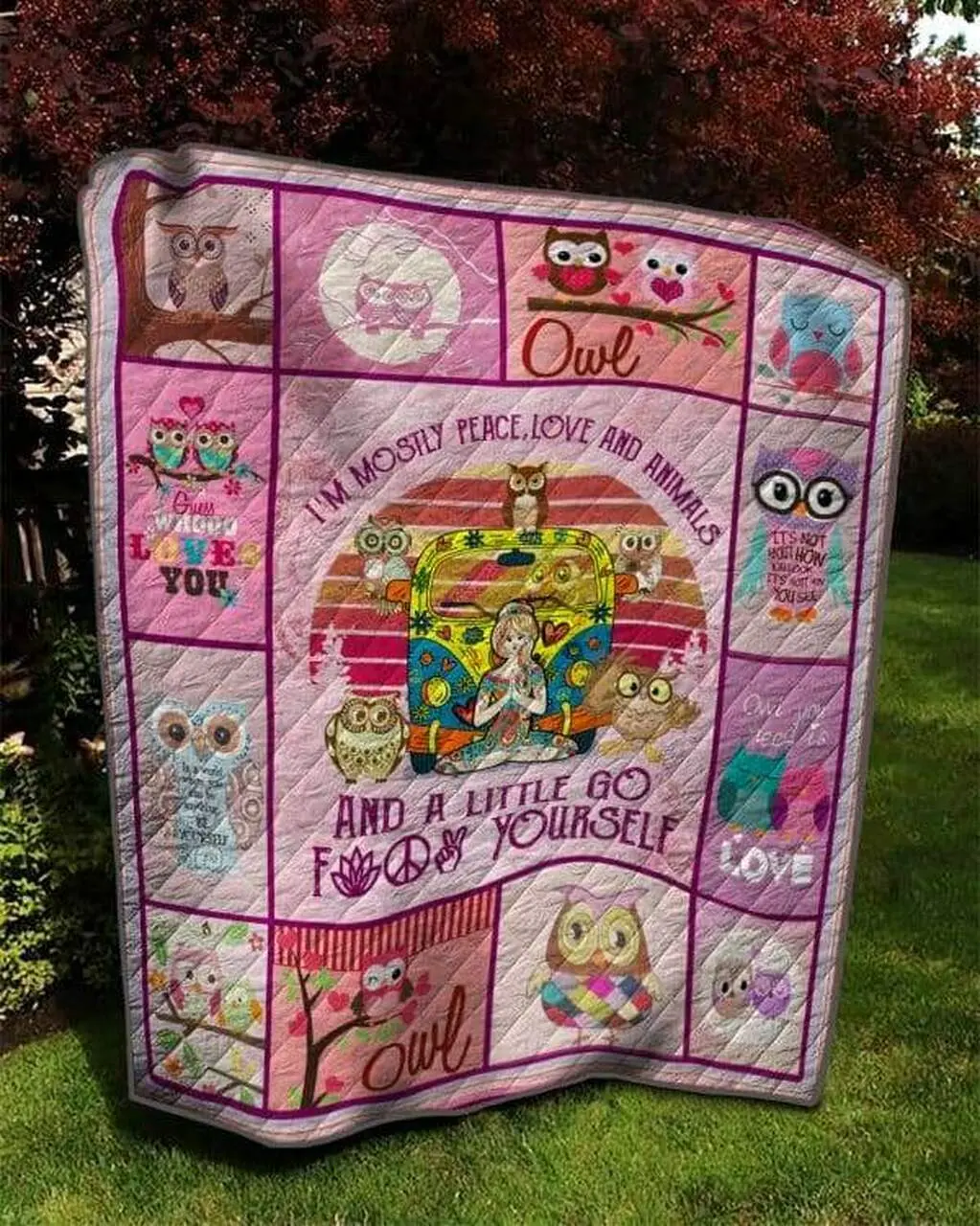 Owl And Yoga Girl Quilt V2 and Home Decor