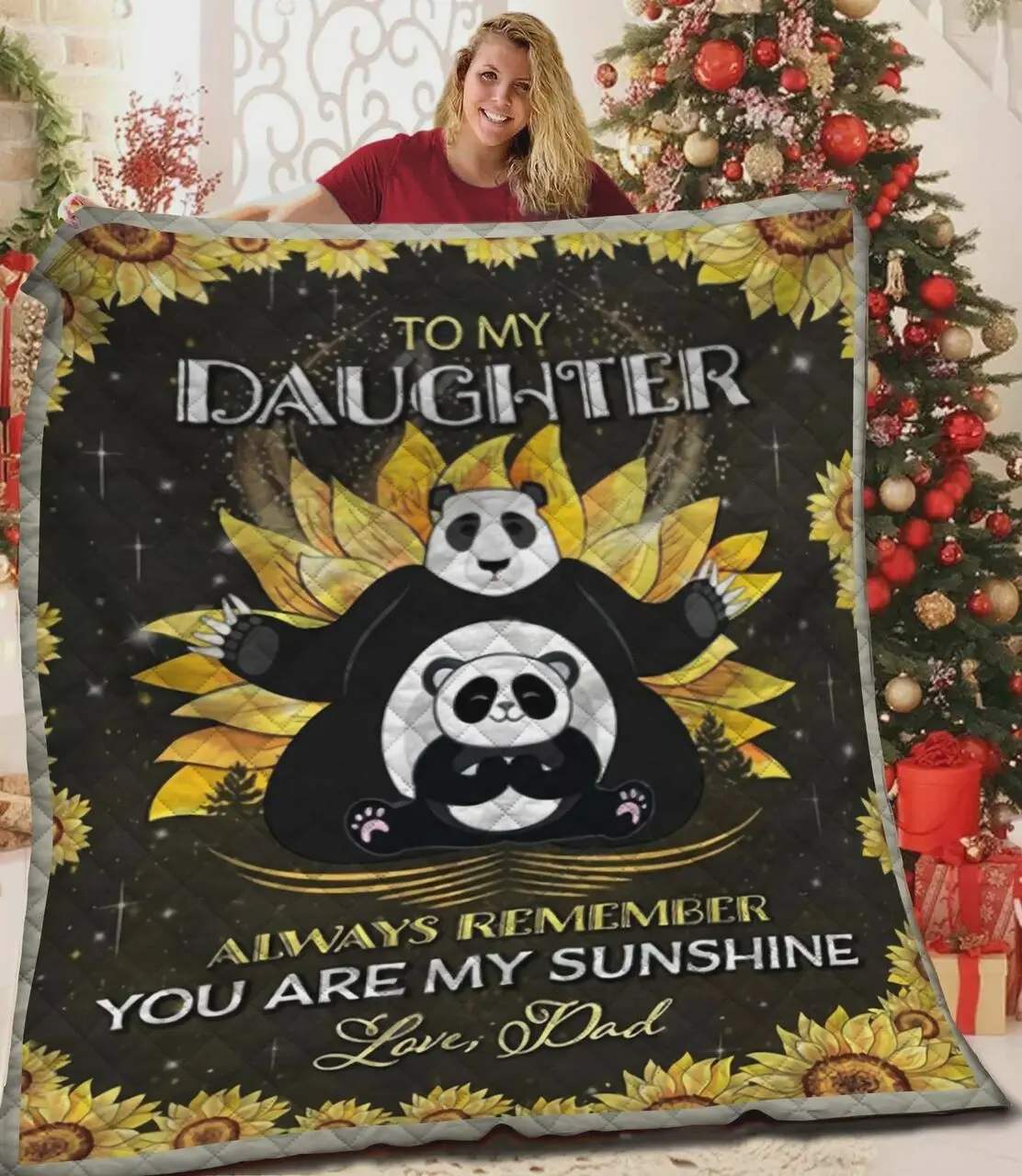 Panda You Are My Sunshine Quilt Blanket Great Customized Blanket Gifts For Birthday Christmas Thanksgiving and Home Decor