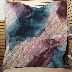 Pastel Plum  Deep Blue  Blush And Gold Abstract Painting Throw Quilt Blanket and Home Decor
