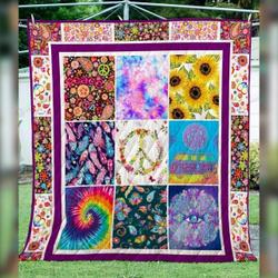 Peace And Love Hippie Symbol Quilt Blanket Great Customized Gifts For Birthday Christmas Thanksgiving Perfect Gifts For Hippie and Home Decor