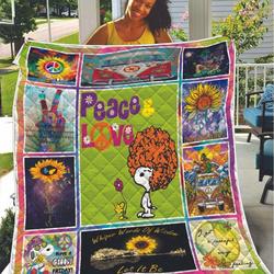 Peace And Love Snoopy Groovy Flowers Sunflower Peace Symbol Quilt and Home Decor
