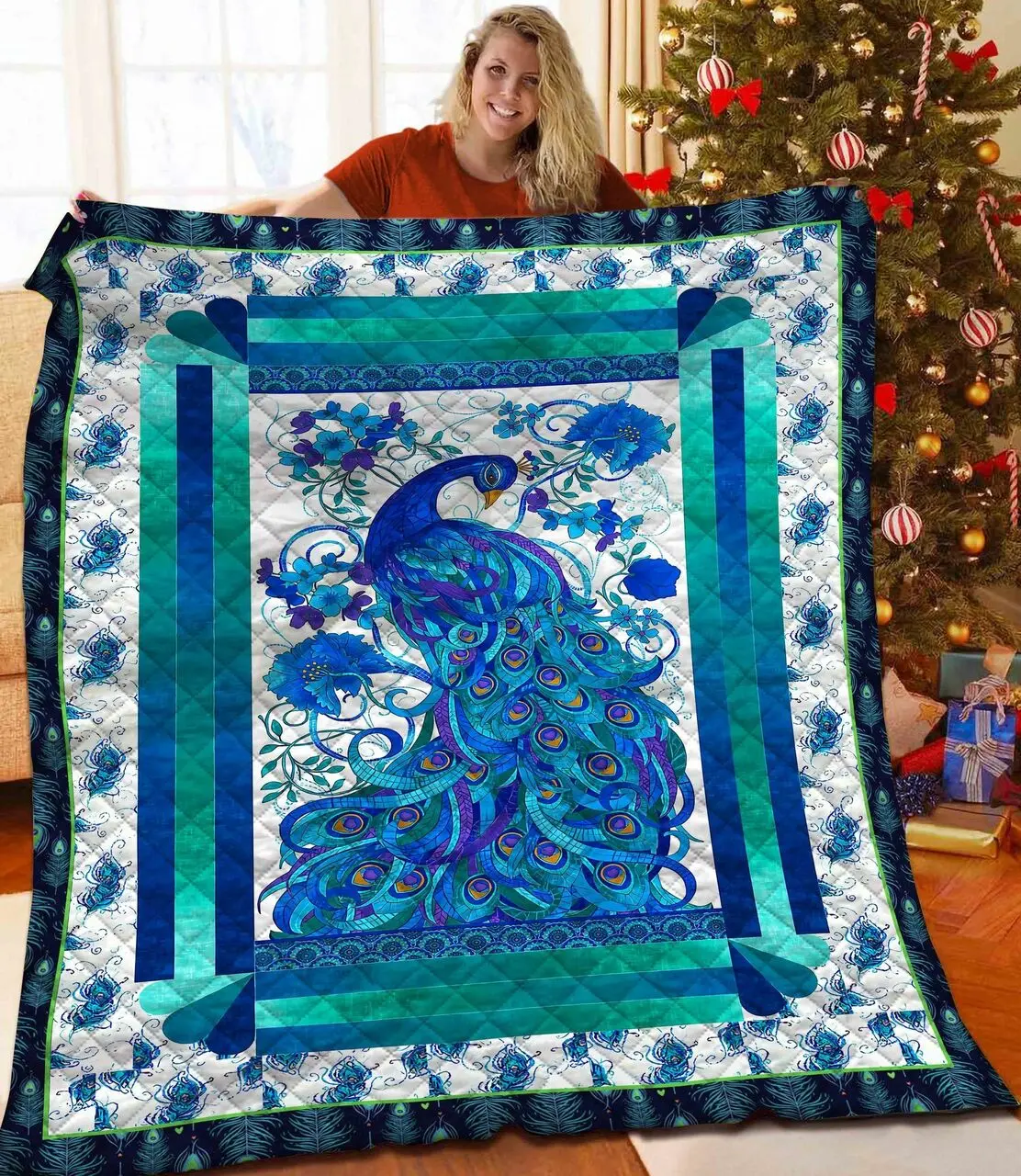 Peacock JFJ11159 3D Customized Quilt 2707 and Home Decor