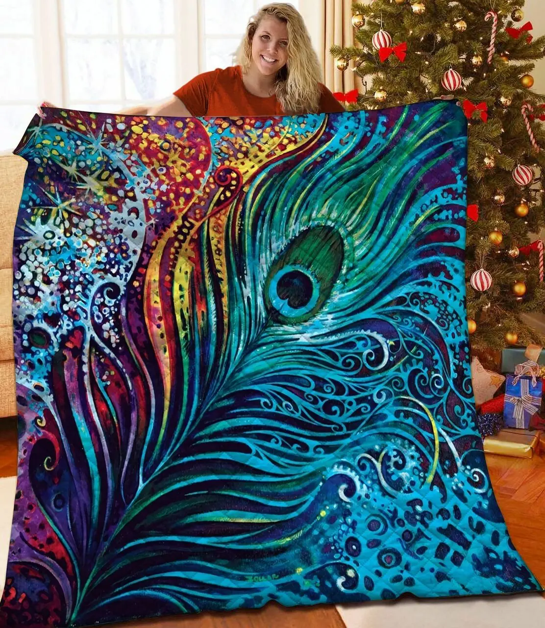 Peacock JFJ11172 3D Customized Quilt 2707 and Home Decor