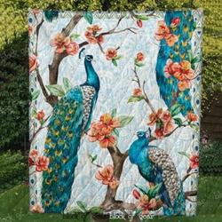 Peacock On The Tree Cherry Cl2100400Mdq Quilt Blanket and Home Decor