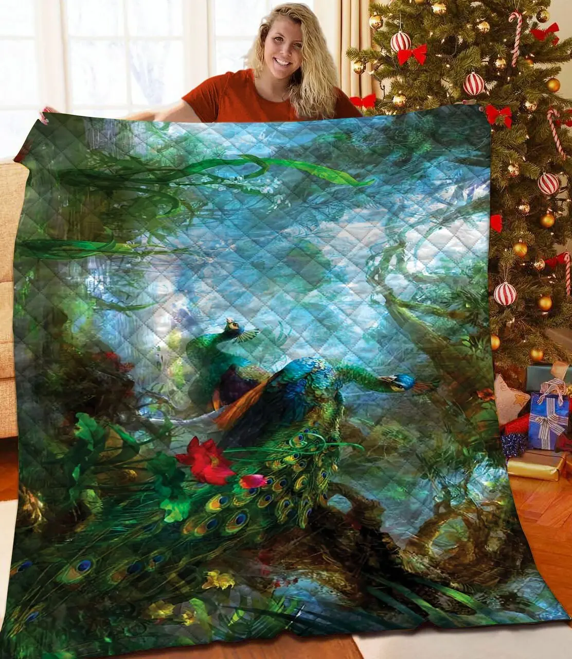 Peacock Quilt Blanket and Home Decor