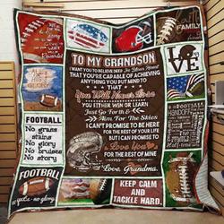 Personalized American Football To My Grandson From Grandma I Want You To Believe Quilt Blanket Great Customized Gifts For Birthday Christmas Thanksgiving and Home Decor