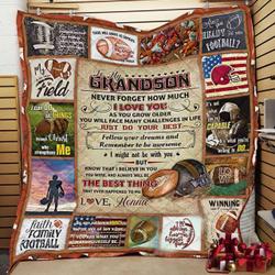 Personalized American Football To My Grandson From Grandma Never Forget How Much I Love You Quilt Blanket Great Customized Gifts For Birthday Christmas Thanksgiving and Home Decor