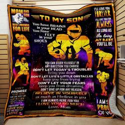 Personalized American Football To My Son From Mom I Am Always Here For You Quilt Blanket Great Customized Gifts For Birthday Christmas Thanksgiving and Home Decor
