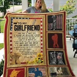 Personalized Army To My Girlfriend From Boyfriend You Complete Me By Your Warm Heart Quilt Blanket Great Customized Gifts For Birthday Christmas Thanksgiving Perfect Gifts For Army and Home Decor