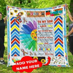 Personalized Autism To My Son From Mom Dad Never Forget How Much I Love You Quilt Blanket Great Customized Gifts For Birthday Christmas Thanksgiving and Home Decor