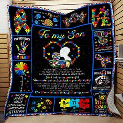 Personalized Autism To My Son From Mom Never Feel That You Are Alone Quilt Blanket Great Customized Gifts For Birthday Christmas Thanksgiving and Home Decor