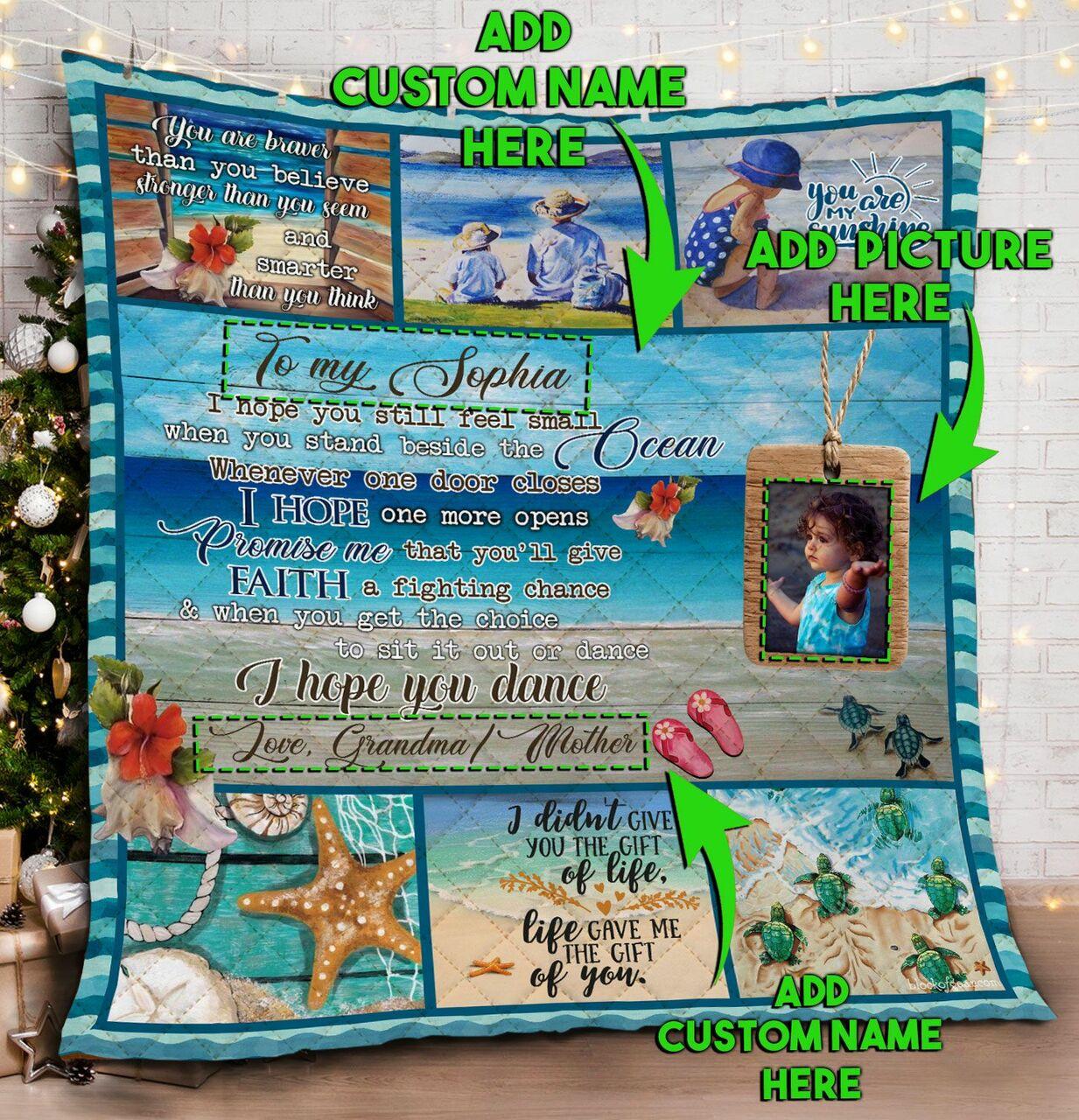 Personalized Baby Girl Beach Life Custom Image Quilt Blanket and Home Decor