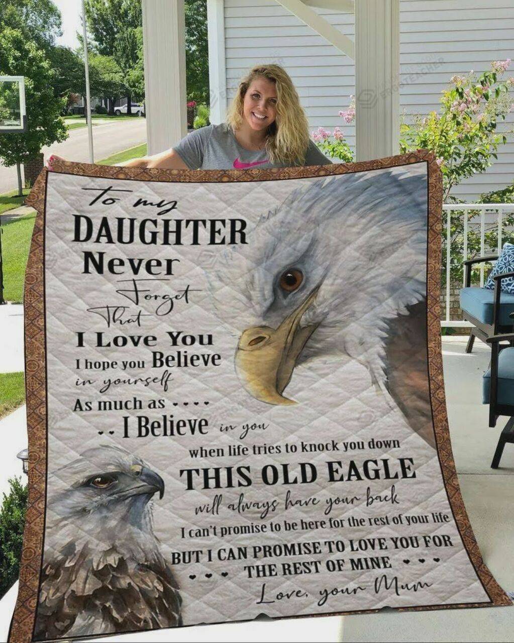 Personalized Bald Eagle To My Daughter From Mom Never Forget That I Love You Quilt Blanket Great Customized Gifts For Birthday Christmas Thanksgiving and Home Decor