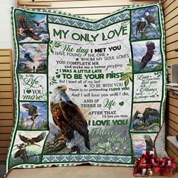 Personalized Bald Eagle To My Love From Husband Wife The Day I Met You Quilt Blanket Great Customized Gifts For Birthday Christmas Thanksgiving Wedding ValentineS Day and Home Decor