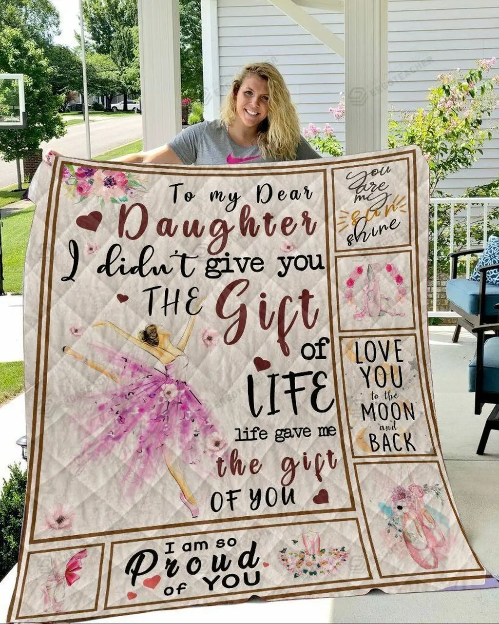 Personalized Ballet Dancer To My Daughter From Mom I Am So Proud Of You Quilt Blanket Great Customized Gifts For Birthday Christmas Thanksgiving and Home Decor