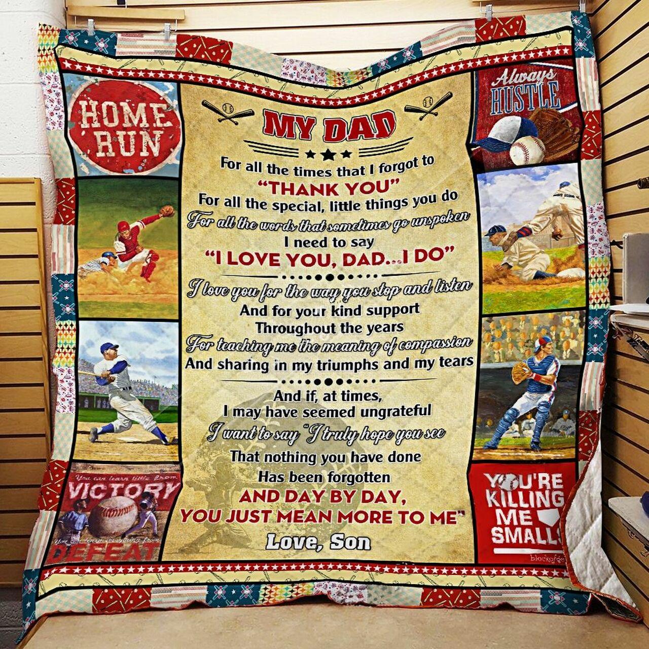 Personalized Baseball To My Dad Quilt Blanket From Son Day By Day You Just Mean More To Me Great Customized Blanket Gifts For Birthday Christmas Thanksgiving and Home Decor