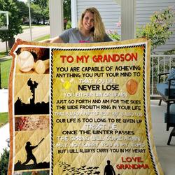 Personalized Baseball To My Grandson From Grandma You Are Capable Of Achieving Quilt Blanket Great Customized Gifts For Birthday Christmas Thanksgiving Perfect Gifts For Baseball Lover and Home Decor