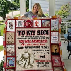 Personalized Baseball To My Son From Mom You Will Never Lose Quilt Blanket Great Customized Gifts For Birthday Christmas Thanksgiving Perfect Gifts For Baseball Lover and Home Decor