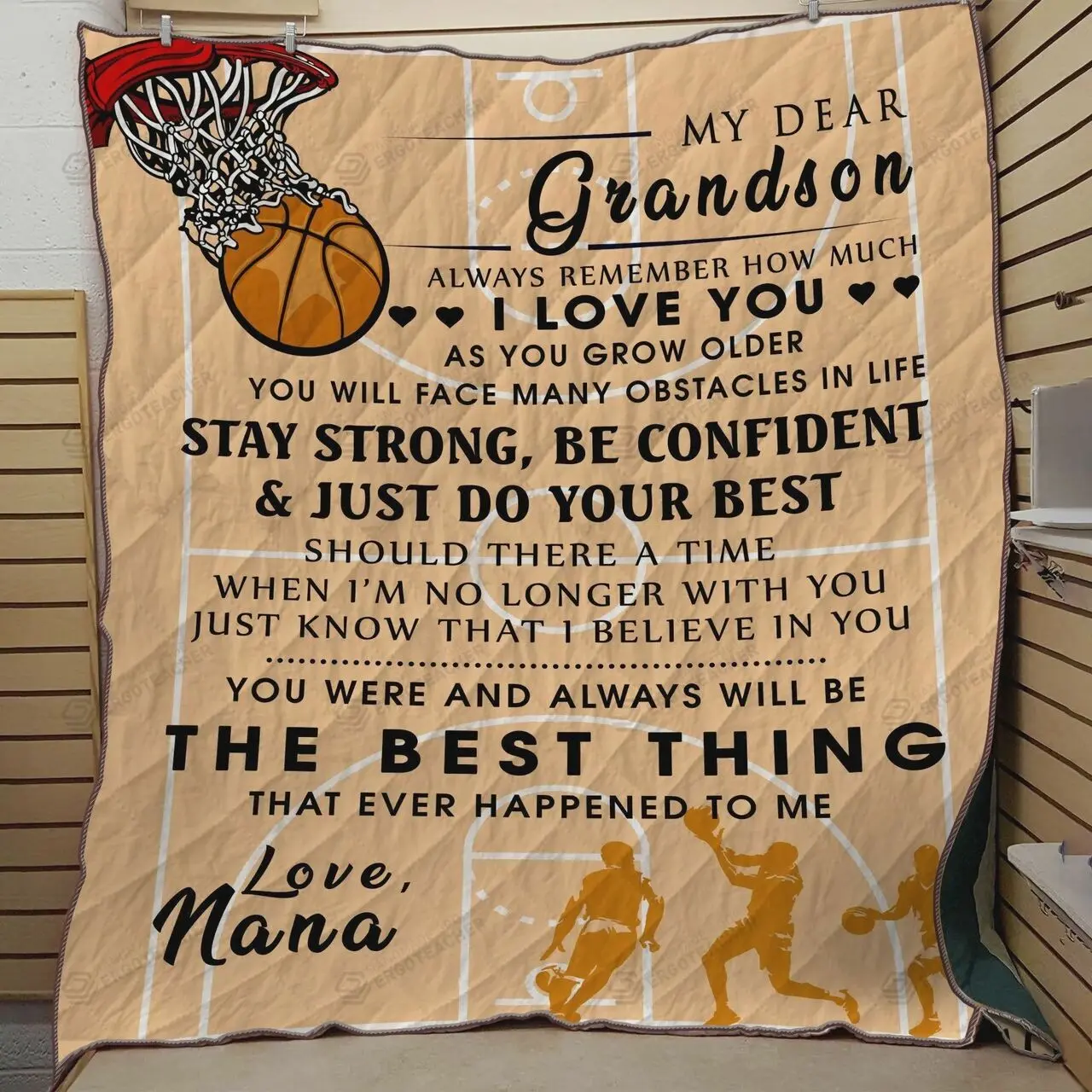 Personalized Basketball Family My Dear Grandson Always Remember How Much I Love You Quilt Blanket Great Customized Blanket Gifts For Birthday Christmas Thanksgiving and Home Decor