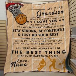 Personalized Basketball Family My Dear Grandson Always Remember How Much I Love You Quilt Blanket  Great Customized Blanket Gifts For Birthday Christmas Thanksgiving and Home Decor