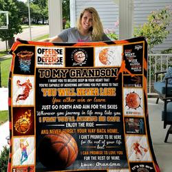 Personalized Basketball To My Grandson From Grandma Never Forget Your Way Back Home Quilt Blanket Great Customized Gifts For Birthday Christmas Thanksgiving Perfect Gifts For Basketball Lover and Home Decor