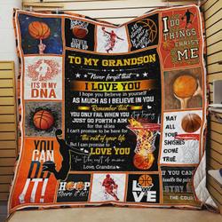 Personalized Basketball To My Grandson Quilt Blanket From Grandma Never Forget That I Love You Great Customized Blanket Gifts For Birthday Christmas Thanksgiving and Home Decor