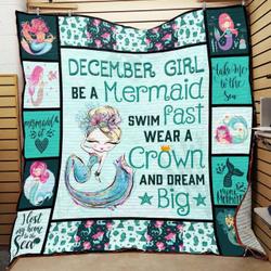 Personalized Be A Mermaid Swim Fast Wear A Crown And Dream Big Quilt Blanket Great Customized Blanket Gifts For Birthday Christmas Thanksgiving and Home Decor