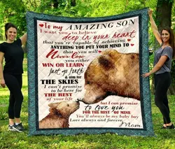 Personalized Bear To My Son From Mom I Want You To Believe Quilt Blanket Great Customized Gifts For Birthday Christmas Thanksgiving and Home Decor