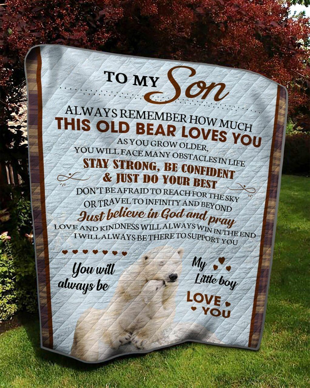 Personalized Bear To My Son Quilt Blanket You Wil Always Be My Little Boy Great Customized Blanket Gifts For Birthday Christmas Thanksgiving and Home Decor