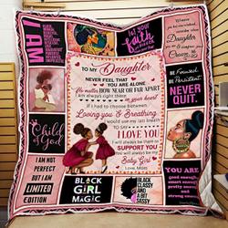 Personalized Black To My Daughter From Mom I Will Always Be There To Support You Quilt Blanket Great Customized Gifts For Birthday Christmas Thanksgiving and Home Decor