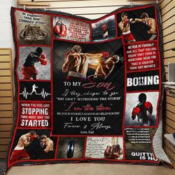 Personalized Boxing To My Son From Dad If They Whisper To You Quilt Blanket Great Customized Gifts For Birthday Christmas Thanksgiving and Home Decor