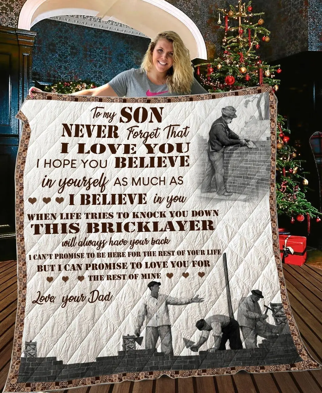 Personalized Bricklayer To My Son Quilt Blanket From Dad I Can Promise To Love You For The Rest Of Mine Great Customized Blanket Gifts For Birthday Christmas Thanksgiving and Home Decor