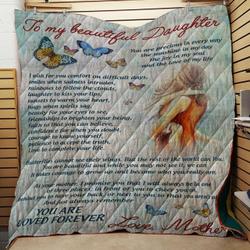 Personalized Butterfly Family To My Beautiful Daughter Quilt Blanket From Mom You Are Precious In Every Day Great Customized Blanket Gifts For Birthday Christmas Thanksgiving and Home Decor