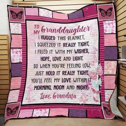 Personalized Butterfly Granddaughter From Grandma I Hugged This Blanket Quilt Blanket Great Customized Gifts For Birthday Christmas Thanksgiving and Home Decor