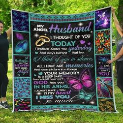 Personalized Butterfly To My Angel Husband Quilt Blanket From Wife I Always Have You In My Heart Great Customized Blanket Gifts For Birthday Christmas Thanksgiving and Home Decor