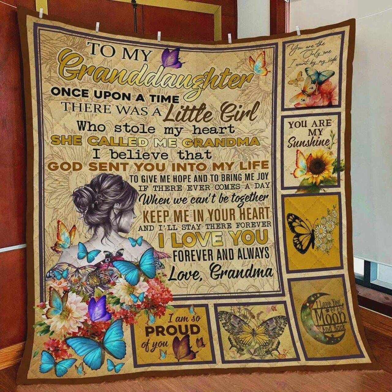 Personalized Butterfly To My Granddaughter Quilt Blanket From Grandma I Am So Proud Of You Great Customized Blanket Gifts For Birthday Christmas Thanksgiving and Home Decor