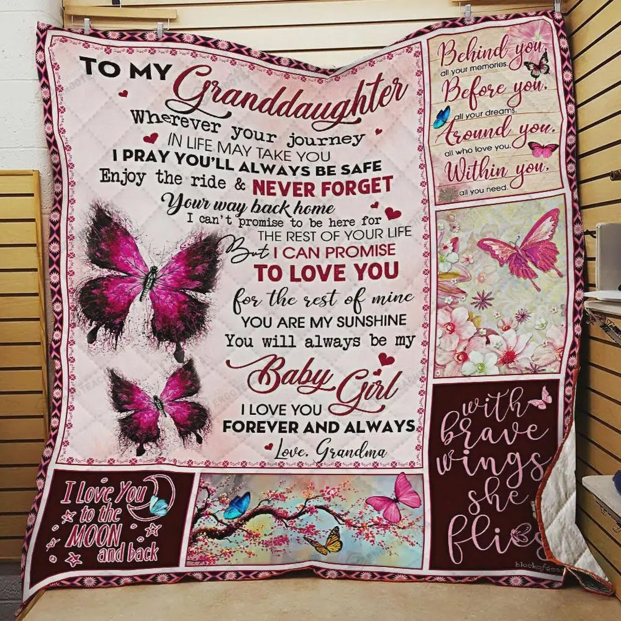 Personalized Butterfly To My Granddaughter Quilt Blanket From Grandma You Will Always Be My Baby Girl Great Customized Blanket Gifts For Birthday Christmas Thanksgiving and Home Decor