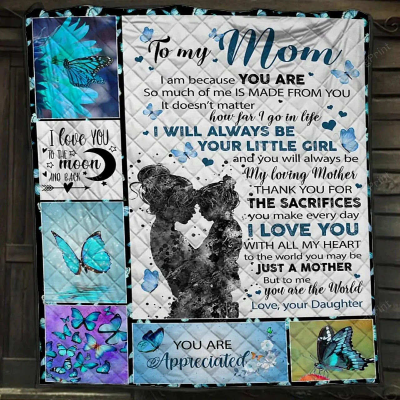 Personalized Butterfly To My Mom From Daughter You Are The World To Me Quilt Blanket Great Customized Gifts For Birthday Christmas Thanksgiving MotherS Day and Home Decor