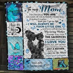 Personalized Butterfly To My Mom From Daughter You Are The World To Me Quilt Blanket Great Customized Gifts For Birthday Christmas Thanksgiving MotherS Day and Home Decor