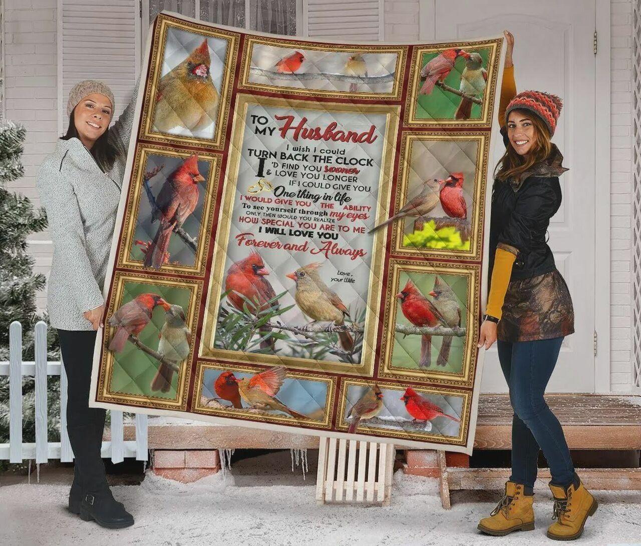 Personalized Cardinal To My Husband Quilt Blanket From Wife I Will Love You Forever And Always Great Customized Blanket Gifts For Birthday Christmas Thanksgiving and Home Decor